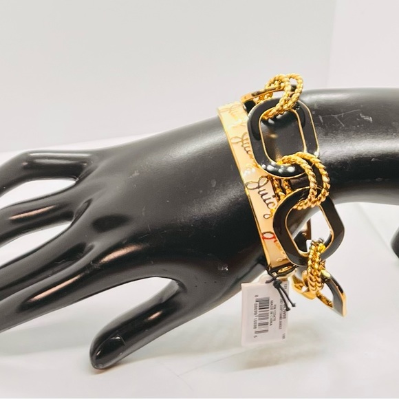 NWT Juicy Couture White Script Bangle & Black Enamel Link Bracelet set of 2 - Picture 9 of 11